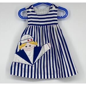 VTG Little Bitty Toddler Dress Nurse Blue & White Striped Toddler Girl Sz 4T